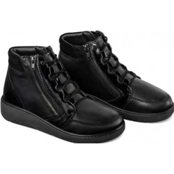 LOREN scarponcini polacchino pelle con 2 zip laterali e lacci TRONCHETTO M3184 plantare estraibile NERO