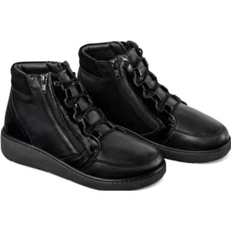 LOREN scarponcini polacchino pelle con 2 zip laterali e lacci TRONCHETTO M3184 plantare estraibile NERO