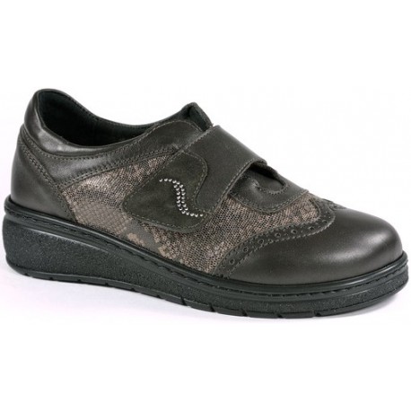 LOREN scarpe ortopediche pelle con strappo M3189 plantare estraibile NERO dettagli lurex