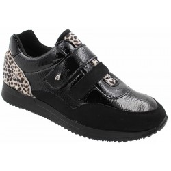 PODOLINE scarpa sportiva riabilitativa postoperatoria elasticizzata GHISALBA con 2 strappi NERO LEOPARD plantare estraibile