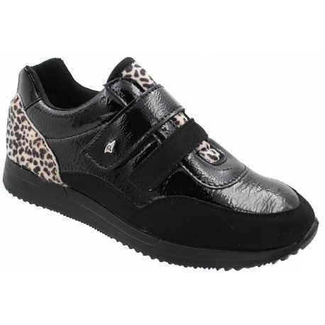 PODOLINE scarpa sportiva riabilitativa postoperatoria elasticizzata GHISALBA con 2 strappi NERO LEOPARD plantare estraibile