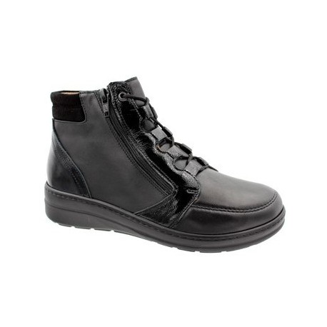 PODOLINE scarponcini polacchino pelle GIAVE con 2 zip laterali e lacci NERO plantare estraibile 