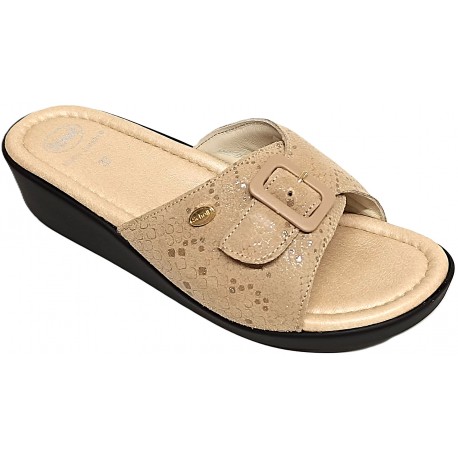 SCHOLL ciabatte MANGO pelle BEIGE 1 fibbia plantare Memory leggere morbide 