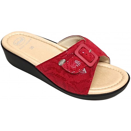 SCHOLL ciabatte MANGO pelle ROSSO plantare Memory leggera morbida 1 fibbia