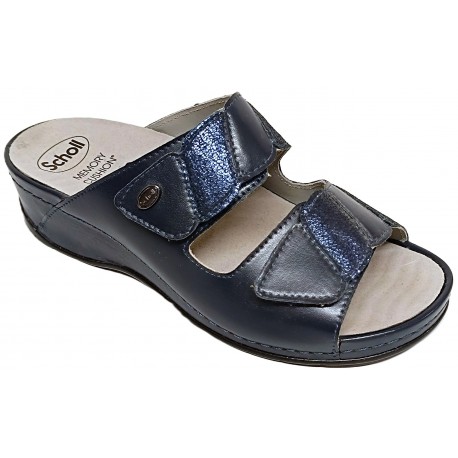 SCHOLL ciabatte pelle 2 fasce strappi NIVES 2 STRAPS 25 BLU plantare estraibile massaggio onde