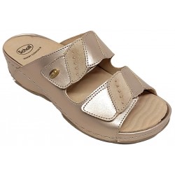 SCHOLL ciabatte pelle 2 fasce strappi NIVES 2 STRAPS 25 ORO CHIARO plantare estraibile massaggio onde