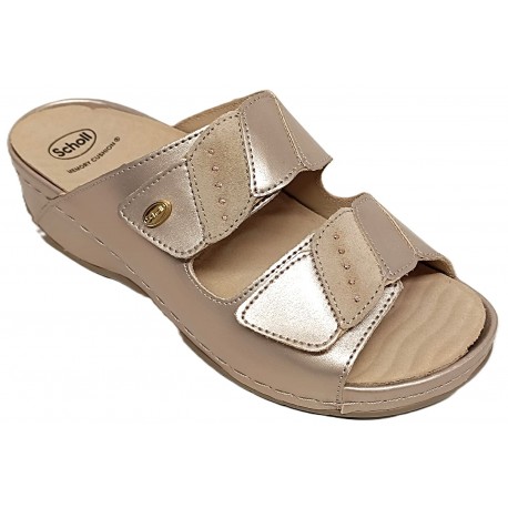 SCHOLL ciabatte pelle 2 fasce strappi NIVES 2 STRAPS 25 ORO CHIARO plantare estraibile massaggio onde