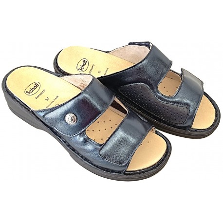 SCHOLL ciabatte pelle 2 fasce strappo EMILIA BLU inserto alluce valgo plantare estraibile BioPrint Removable