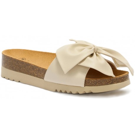 SCHOLL ciabatte sandali fiocco pelle BOWY 2.0 plantare BioPrint BIANCO PANNA