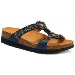 SCHOLL ciabatte sandali NEW BOGOTA' WEDGE plantare BioPrint BLU SCURO MULTICOLOR perline pietre