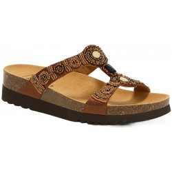 SCHOLL ciabatte sandali NEW BOGOTA' WEDGE plantare BioPrint MARRONE COGNAC MULTICOLOR perline pietre