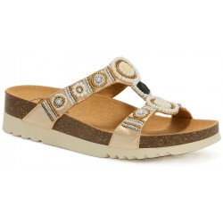 SCHOLL ciabatte sandali NEW BOGOTA' WEDGE plantare BioPrint ORO CHIARO/BIANCO perline pietre