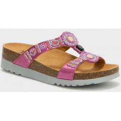 SCHOLL ciabatte sandali NEW BOGOTA' WEDGE plantare BioPrint ROSA FUXIA SILVER perline pietre