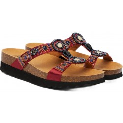 SCHOLL ciabatte sandali NEW BOGOTA' WEDGE plantare BioPrint ROSSO BORDEAUX MULTICOLOR perline pietre