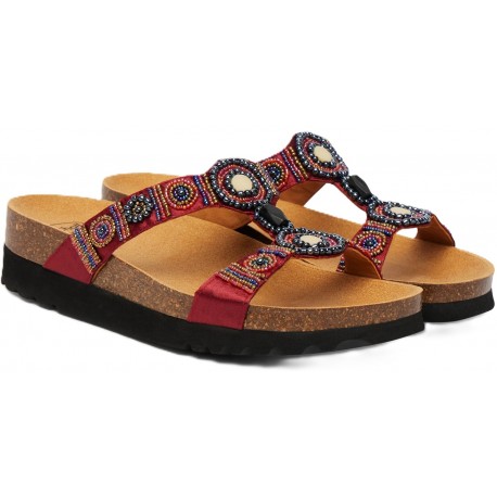 SCHOLL ciabatte sandali NEW BOGOTA' WEDGE plantare BioPrint ROSSO BORDEAUX MULTICOLOR perline pietre