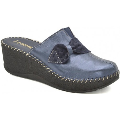 BENEXA ciabatte chiuse zeppa alta pelle 8655 BLEU morbido plantare imbottito sottopiede zatterone