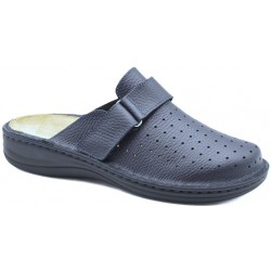 BENEXA ciabatte chiuse pelle traforata 5186 BLU strappo calzata ampia plantare estraibile predisposte