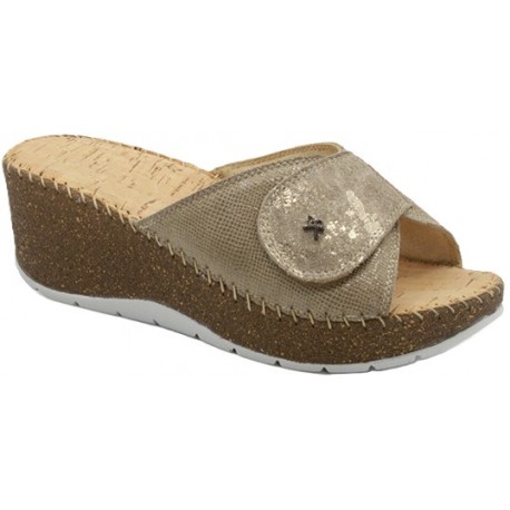 BENEXA ciabatte zeppa alta pelle strappo 6056 TAUPE morbido plantare imbottito sottopiede sughero