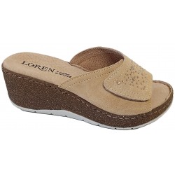 LOREN ciabatte zeppa Q7027 zatterone pelle 1 strappo SCAMOSCIATO BEIGE con strass