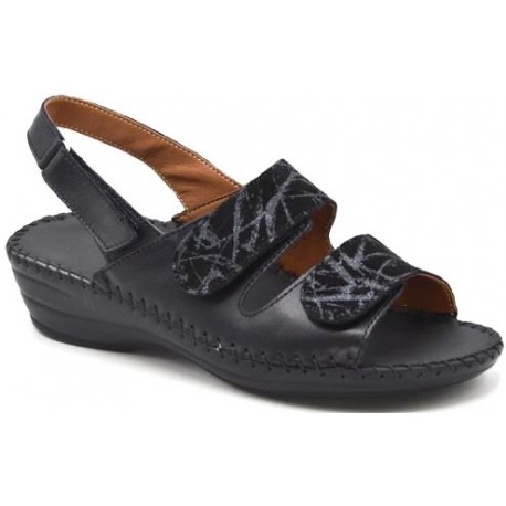 BENEXA sandali 2 fasce pelle strappi 6033 NERO morbido sottopiede plantare imbottito cucito a mano