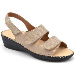 BENEXA sandali 2 fasce pelle strappi 6033 TAUPE morbido sottopiede plantare imbottito cucito a mano