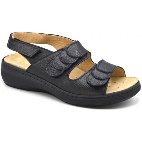 BENEXA sandali 2 fasce strappi pelle MELO NERO 6363 predisposte plantare estraibile suola flessibile