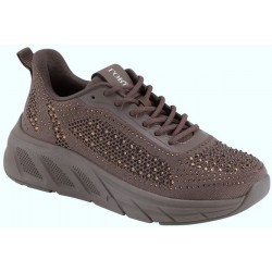 LOREN scarpe sneaker ortopediche lacci CIRCE NUVOLA A2009 plantare estraibile STRASS CIOCCOLATO TESSUTO 