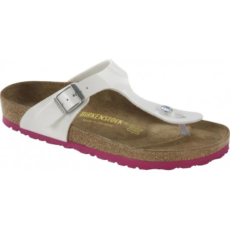 BIRKENSTOCK Infradito GIZEH 0345083 WHITE vernice BIANCO fondo rosa fuxia 1 fibbia